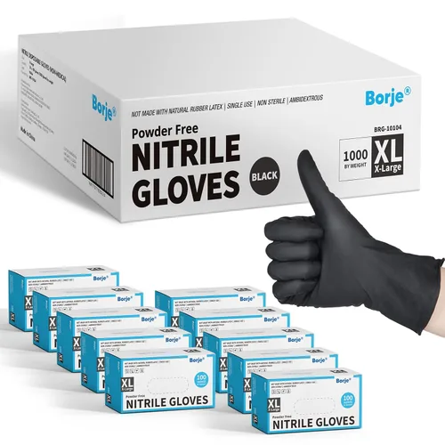 Miniatura 24 de Guantes de nitrilo Borje grandes, 100 guantes desechables, negros, sin látex y sin polvo, para examen médico, aptos para alimentos, limpieza, cocina