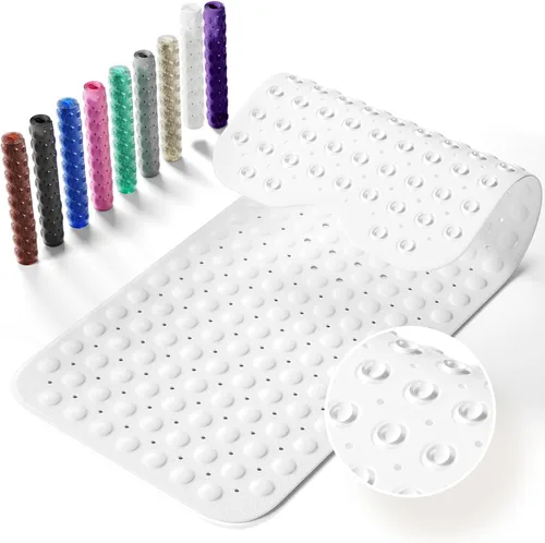 Miniatura 13 de Alfombrilla antideslizante para bañera, extra grande de 39x16 pulgadas con agujeros de drenaje y ventosas, lavable a máquina, color negro