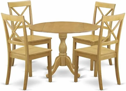 Miniatura 9 de East West Furniture DMBO3-LWH-C - Juego de mesa de comedor de 3 piezas para espacios pequeños, contiene una mesa de comedor redonda con gotas y 2