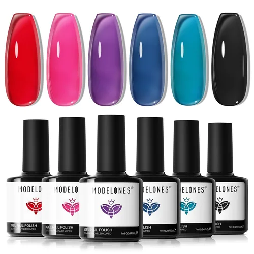 Miniatura 24 de modelones Juego de esmalte de uñas de gel, 0.5 onzas líquidas, base sedosa mejorada y capa superior extra brillante, transparente, no se limpia