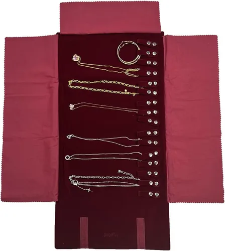Miniatura 3 de UnionPlus Estuche de joyería de viaje, organizador de bolsas para collares, pulseras, color borgoña
