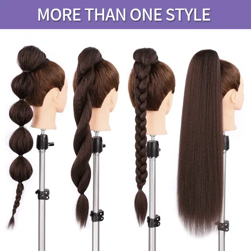 Miniatura 6 de WIGNEE Extensión de cola de caballo larga rizada recta y envolvente, extensión de cola de caballo Yaki negro natural para mujeres negras, Marrón