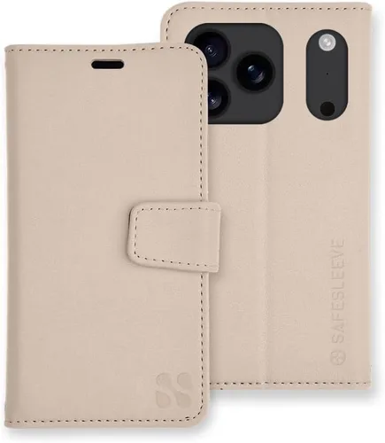 Miniatura 46 de SafeSleeve Funda de piel tipo cartera desmontable para iPhone 14 con bloqueador EMF para teléfono celular con 3 tarjeteros y soporte ajustable