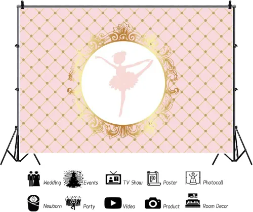 Miniatura 2 de Leyiyi Vestido abstracto de bailarina con tutú de 5 x 3 pies, telón de fondo dorado rosa para baby shower, fiesta de cumpleaños, pasteles, postres