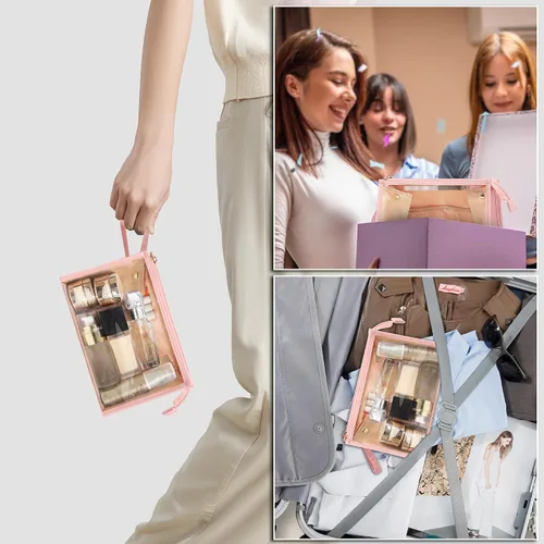 Miniatura 6 de MONSTINA Bolsa de maquillaje, estuche transparente de gran capacidad, organizador de estuche de maquillaje de viaje portátil, bolsa de aseo