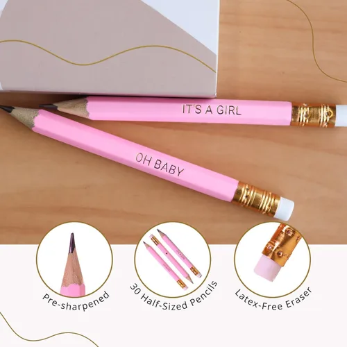 Miniatura 3 de Markt Mini lápices para juegos de baby shower para niña, lápices de corazón, juego de lápices rosados pequeños