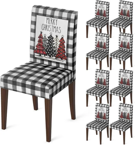Miniatura 9 de Horaldaily 4 fundas para sillas de comedor de Navidad, diseño de árboles de búfalo negro, elástico, extraíble, lavable, protector de silla