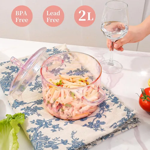 Miniatura 3 de Olla a fuego lento de vidrio rosa de 2 L, tapa en forma de corazón, resistente al calor, sin BPA 67.6 fl oz/2.2Qt/68oz, no tóxico, horno, gas