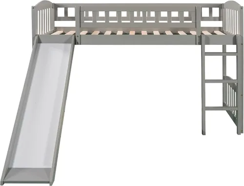 Miniatura 7 de Harper & Bright Designs Cama alta baja con tobogán, cama individual tipo loft para niños con barandilla de seguridad y escaleras, marco de cama