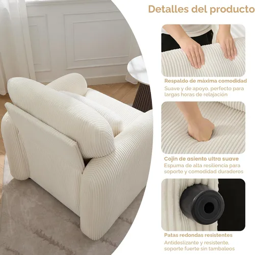 Miniatura 5 de WUTUTUEE Silla decorativa de tela de pana, sillas tapizadas modernas para sala de estar con almohada lumbar, sillón ancho y cómodo para dormitorio
