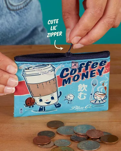 Miniatura 9 de Blue Q Monedero, hecho de 95% plástico reciclado. Práctica pequeña bolsa con cremallera para guardar monedas, tarjetas de regalo, auriculares, más.