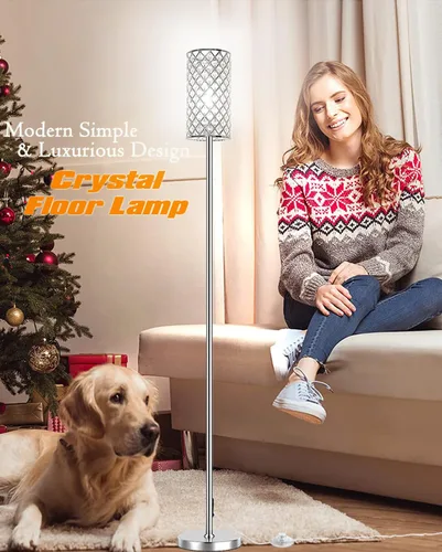 Miniatura 4 de Lámparas de pie de cristal – Moderna lámpara de pie plateada con 3 bombillas LED CCT para decoración elegante del hogar, sala de estar y dormitorio