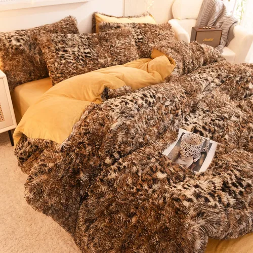 Miniatura 3 de Mengersi Funda de edredón con estampado de leopardo, tamaño individual, funda de edredón de piel sintética lanuda y esponjosa, funda de edredón
