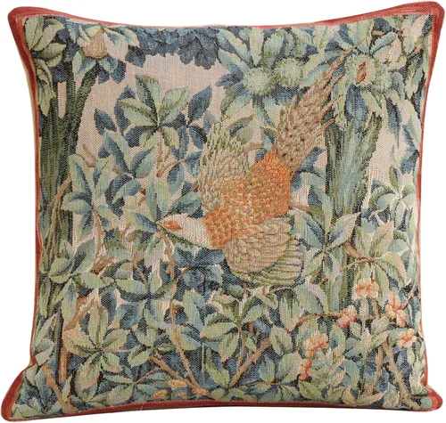 Charlotte Home Furnishings Funda de Almohada Decorativa de Tapiz 14x14 pulgadas, Funda de Almohada de Sofá con Faisán Verde, Fundas de Cojín