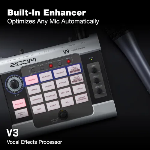 Miniatura 3 de Zoom Procesador V3 Vocal para transmisión y rendimiento en vivo con armonía, corrección de tono, reverberación y retardo, 16 efectos de estudio