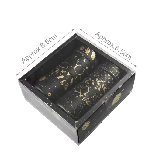 Washi - Juego de 10 rollos de cinta adhesiva floral dorada para arte de álbumes de recortes, manualidades, suministros de diario de viñetas,