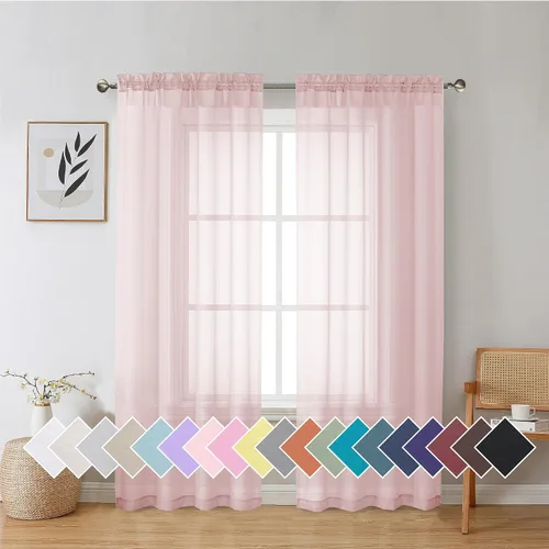 Miniatura 220 de Aiyufeng 2 paneles de cenefa transparente negra de 14 pulgadas de largo, cortinas cortas negras transparentes para dormitorio, cortinas de cocina