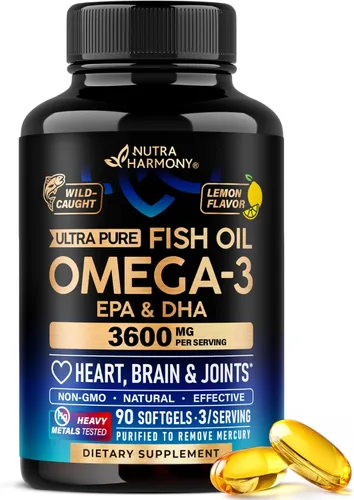 Aceite de pescado Omega 3 3600 mg – Suplemento Omega 3 | EPA y DHA – Sin metales pesados – Soporte para corazón, cerebro y articulaciones – Aceite