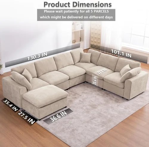 Miniatura 2 de Sofá modular de gran tamaño, sofá esquinero grande de 7 plazas, moderno sofá modular en forma de U con sofás otomanos de nube para sala de estar