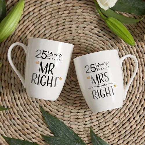 Miniatura 7 de AW BRIDAL Juego de 2 tazas de café novedosas para el 25º aniversario de boda, regalo de Navidad, para el señor y la señora, de 12 onzas, regalos