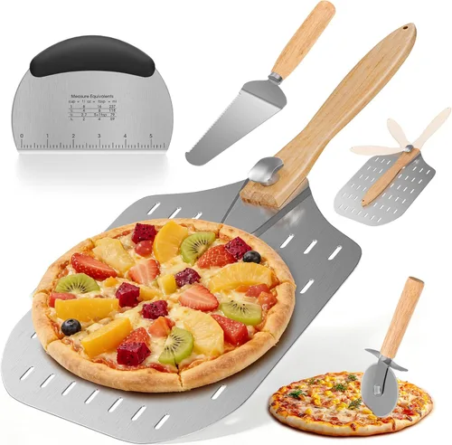 Miniatura 10 de Kit de accesorios para horno de pizza de 4 piezas, incluye cáscara de pizza perforada de 12 pulgadas, cáscara redonda de torneado de pizza de 9