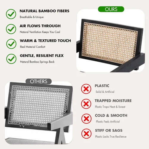 Miniatura 3 de Hyfirm Juego de 2 sillas de comedor de ratán negro, sillas de comedor de madera y caña de granja con asiento de bastón, sillones de cocina de ratán
