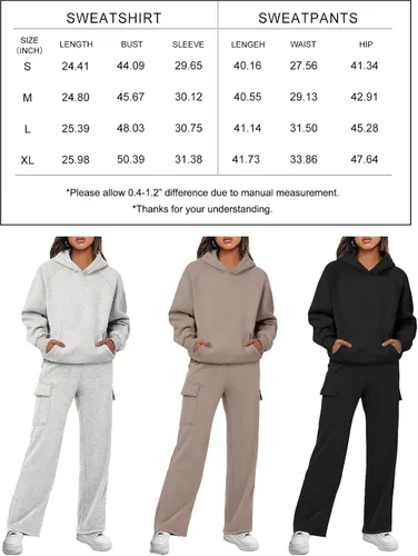 Miniatura 7 de AUTOMET Conjunto deportivo de 2 piezas para mujer, sudadera de manga larga con pantalones deportivos tipo cargo