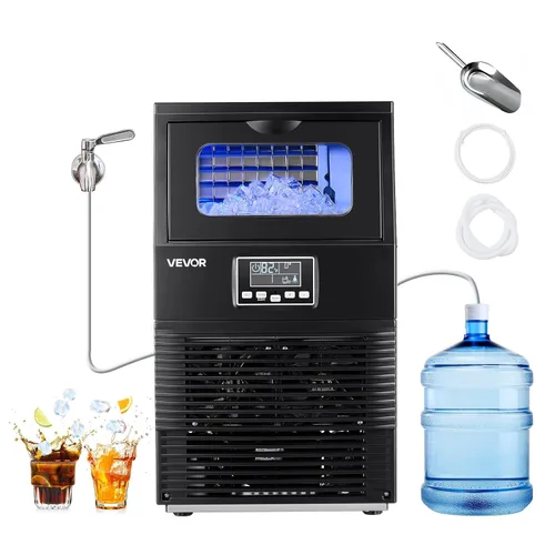 VEVOR Máquina comercial para hacer hielo, 90 libras/24 horas con almacenamiento de 12 libras, 2 modos de entrada de agua, máquina de hielo