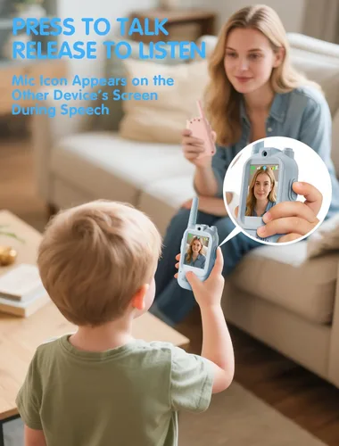 Miniatura 4 de Walkie Talkie para niños con video: paquete de 2 juguetes recargables para niños pequeños con cámara HD y cambiador de voz, juguetes de regalo