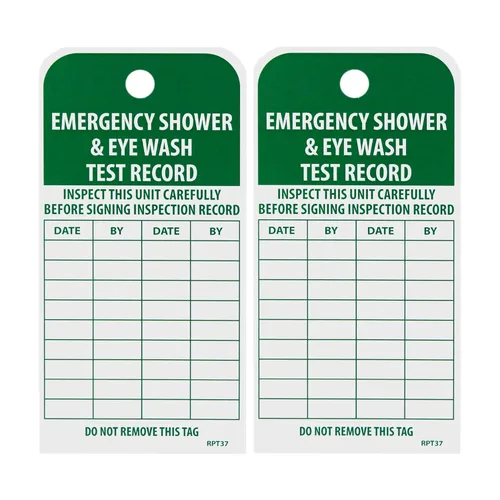 NMC RPT37 - Etiqueta de registro de prueba de emergencia para ducha y lavado de ojos, [Paquete de 25] 3 pulgadas x 6 pulgadas. Etiqueta de