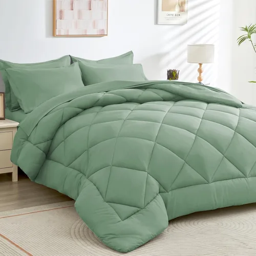 Miniatura 52 de HEVUMYI - Juego de edredón King de 7 piezas para todas las estaciones, cama en una bolsa, ultra suave, juego de cama con edredón, sábana plana, Azul
