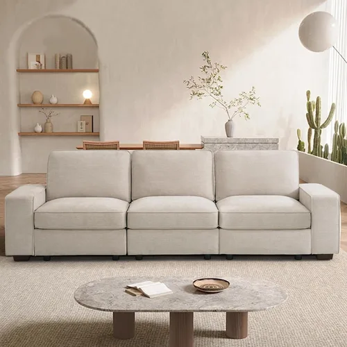 TEKAMON Sofá Modular de 100" con Almacenamiento en los Asientos, Cómodo Sofá de Tela Chenilla de 3 Plazas para Sala de Estar, Oficina, Apartamento
