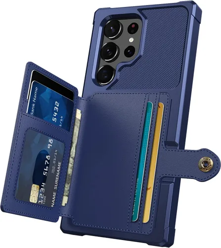 Wefor Funda para Samsung Galaxy S22 Ultra 5G - Funda tipo cartera con bolsillos para tarjetas de piel sintética para Samsung Galaxy S22 Ultra 5G Azul