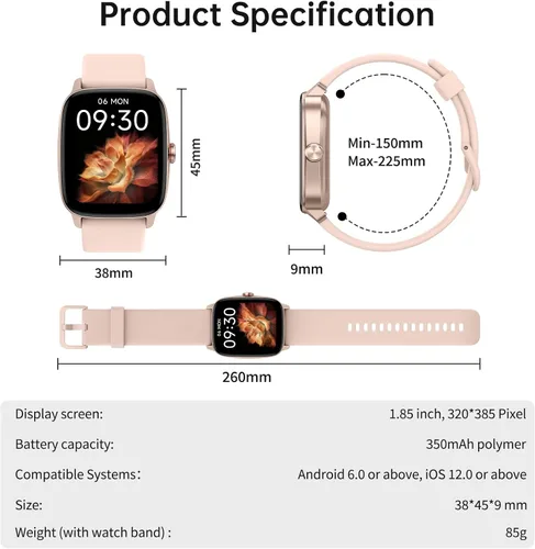 Miniatura 9 de Relojes inteligentes para mujeres y hombres con llamada Bluetooth y voz AI, monitor de actividad física HD de 1.85 pulgadas con monitor de sueño