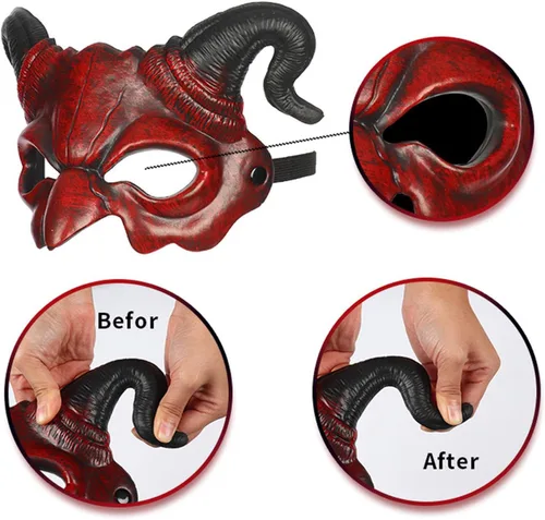 Miniatura 6 de Soochat Máscara de diablo de demonio, máscara de media cara aterradora para cosplay, Halloween, fiesta de disfraces, accesorios de fiesta