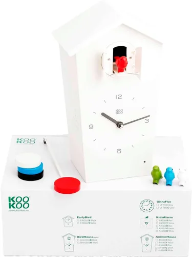Miniatura 7 de KOOKOO Casa de pájaros blanca, reloj de cuco de diseño moderno con 12 voces naturales de pájaros o llamada de cuco Blanco