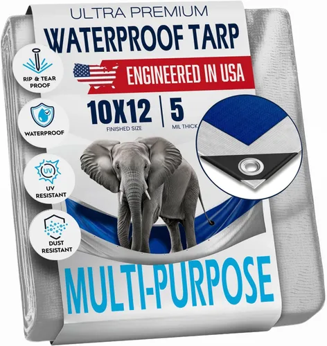 Miniatura 11 de Lona de plástico impermeable de 12 x 20 pies con ojales cada 18 pulgadas – 5 mil – Cubierta multiusos impermeable para lluvia, exteriores, jardín