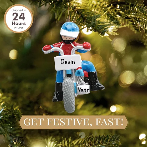 Miniatura 2 de Adorno personalizado de moto de cross 2026 Adornos de Navidad deportivos grabados con láser para árbol Regalo de recuerdo personalizado