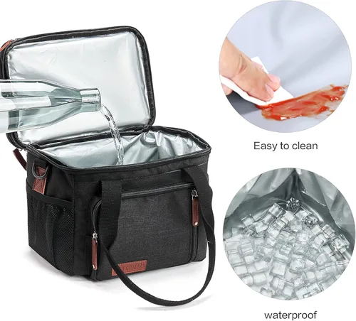Miniatura 4 de MOV COMPRA Bolsas de almuerzo para hombres y mujeres, lonchera negra para adultos, para el trabajo, ampliable, a prueba de fugas, doble cubierta