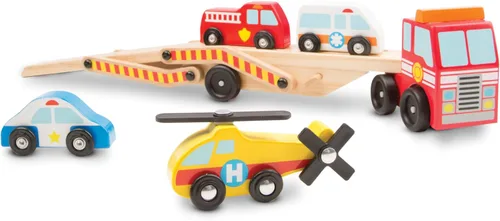Miniatura 4 de Melissa & Doug Emergency Vehicle Carrier camión de madera con 4 vehículos de rescate
