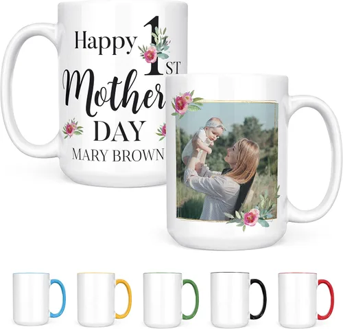 Miniatura 14 de Regalos para el primer día de la madre, taza de café personalizada con foto y nombre, 11 o 15 onzas, 10 opciones de color, taza personalizada