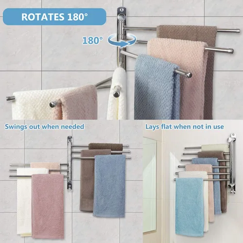 Miniatura 4 de Toallero de baño JSVER montado en la pared, soporte para toallas de baño que ahorra espacio, barra de toalla giratoria de acero inoxidable SUS304