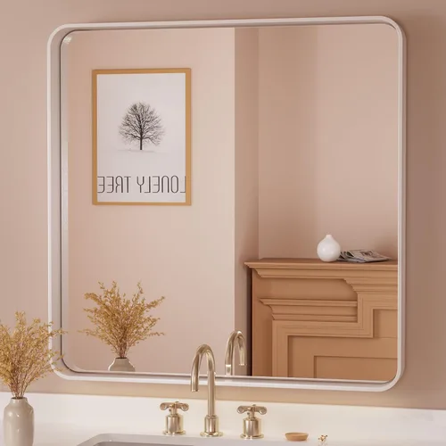 Miniatura 27 de TETOTE Espejo de marco dorado cepillado de 16 x 24 pulgadas, espejo de tocador de baño de latón dorado para pared, espejo enmarcado rectangular