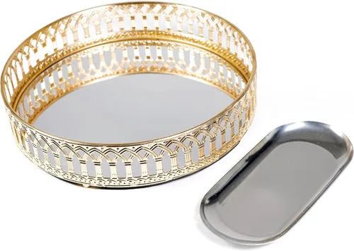 Miniatura 14 de Bandeja decorativa de cristal de metal con espejo para perfumes, organizador de cosméticos, bandeja de almacenamiento para joyas, bandejas