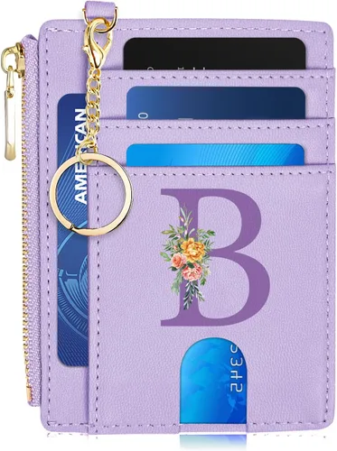 Miniatura 32 de Tarjetero para mujer minimalista y delgado con bolsillo frontal, bloqueo RFID, cartera compacta con ventana para identificación y bolsillo