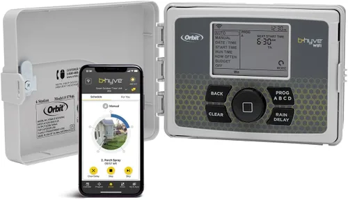 Orbit 57946 B-hyve Controlador inteligente de rociadores para interiores y exteriores de 6 zonas
