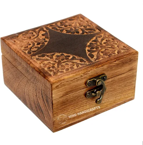 Miniatura 13 de Urna de madera antigua hecha a mano con grabado del árbol de la vida tallada a mano para mujeres y hombres, joyas Acentos de decoración del hogar