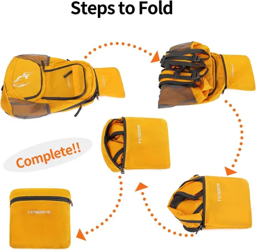 Miniatura 3 de FENGDONG mochila ligera plegable impermeable de 35L, mochila de senderismo pequeña para viajes, para hombres y mujeres A10-amarillo