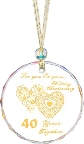 Adorno de boda del 40 aniversario 2024, adorno de cristal de 40 años como decoración de aniversario de boda, recuerdo coleccionable de aniversario