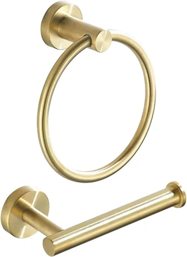Soporte para papel higiénico, anillo de toalla de baño dorado cepillado, soporte para toallas de mano, accesorios de baño, montaje en pared, acero